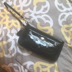 Coach black patent leather wristlet